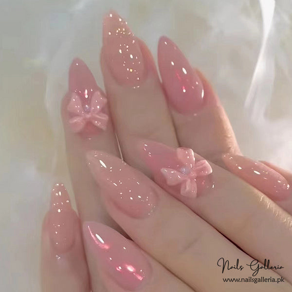 3D Bow Accents Press-On Nails (24 Pcs) - Free Nail Kit Included