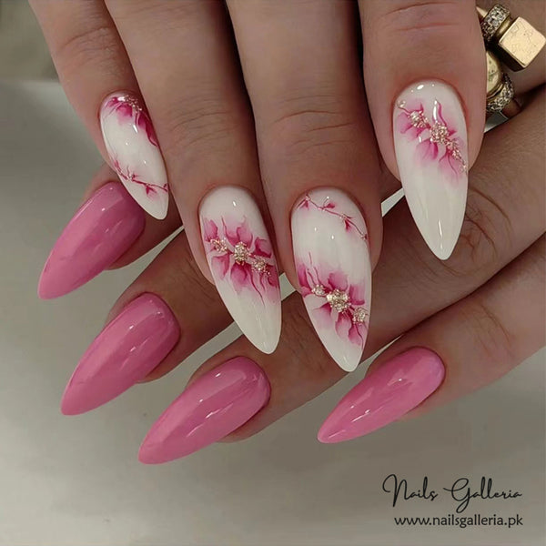 Blooming Elegance – Press-On Nails (24 Pcs) - Free Nail Kit Included