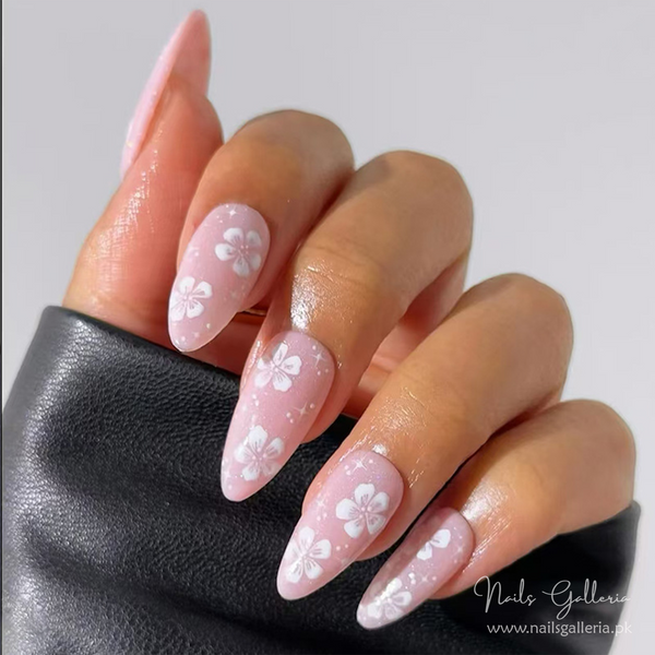 🌸💅Blossom Pink Floral Press-On Nails (24 Pcs) - Free Nail Kit Included