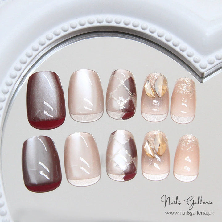 Burnt Coffee Ice Cat Eyes Press-On Nails (24Pcs) - Nails Galleria