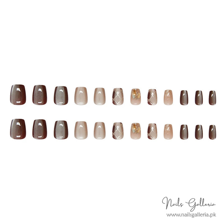 Burnt Coffee Ice Cat Eyes Press-On Nails (24Pcs) - Nails Galleria