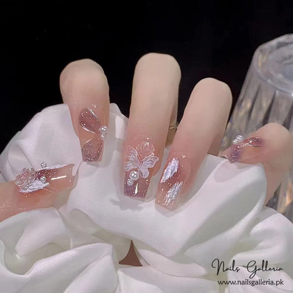 🌸 Butterfly Whisper Press-On Nails (24 Pcs) - Free Nail Kit Included