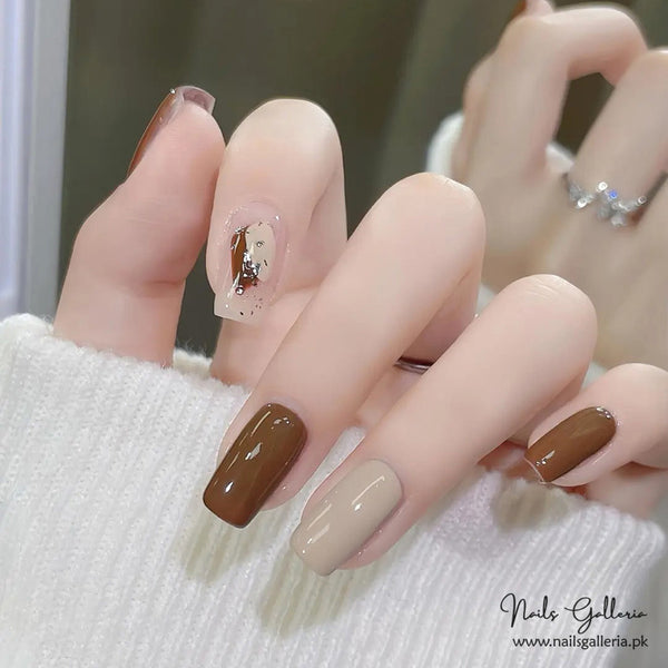🌰 Caramel Blend – Press-On Nails (24 Pcs) - Free Nail Kit Included