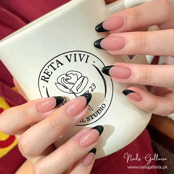 🖤 Chic Black French Press-On Nails (24 Pcs) - Free Nail Kit Included