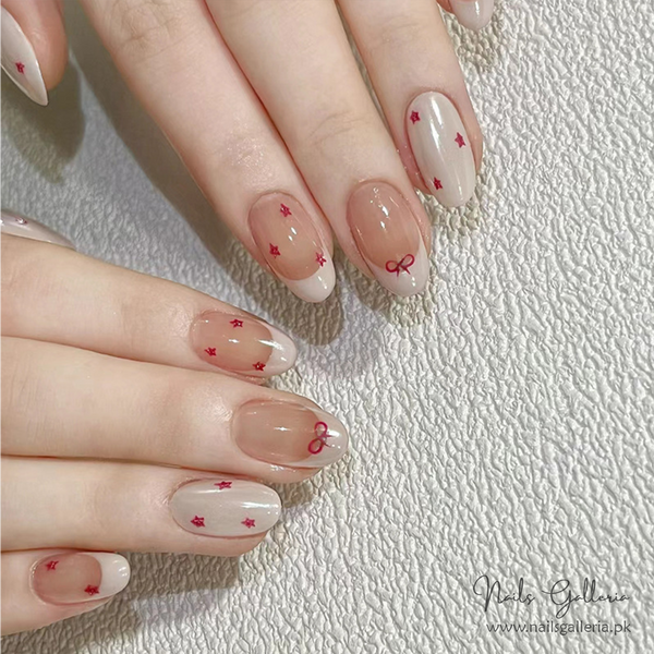 🎀✨Chic Bow & Star Nude Press-On Nails (24 Pcs) - Free Nail Kit Included