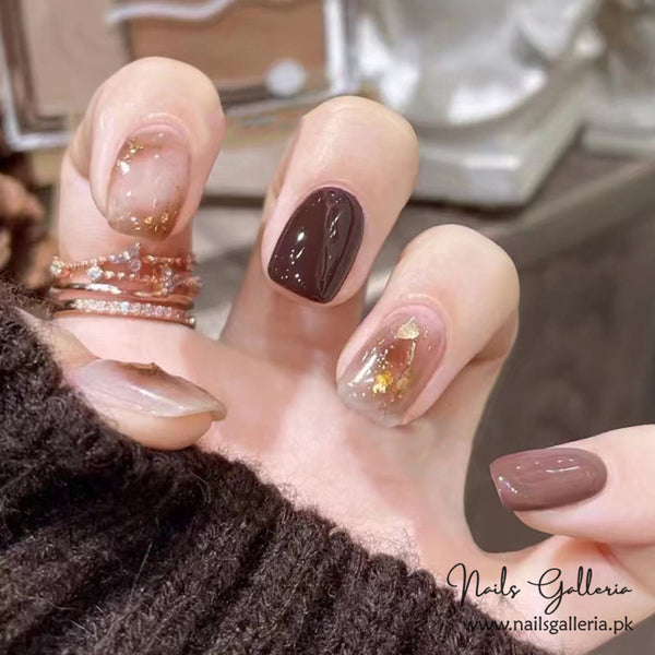 🍫 Chocolate Elegance Press-On Nails (24 Pcs) - Free Nail Kit Included