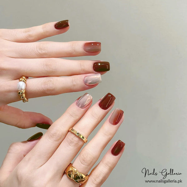 🍫 Chocolate Silk – Press-On Nails (24 Pcs) - Free Nail Kit Included