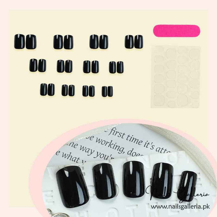 Classic Black Shine – Press-On Nails (24Pcs) - Free Nail Kit Included