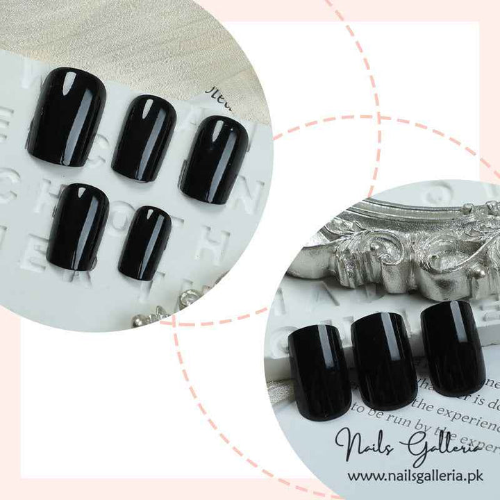 Classic Black Shine – Press-On Nails (24Pcs) - Free Nail Kit Included
