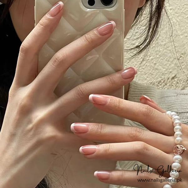 Classic French Nude Press-On Nails (24 Pcs) - Free Nail Kit Included