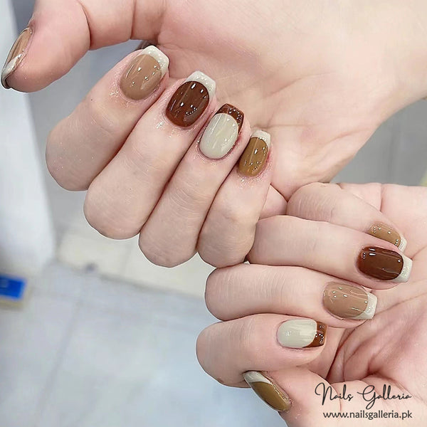 🌰 Cozy Coffee – Press-On Nails (24 Pcs) - Free Nail Kit Included