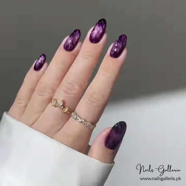 Dark Plum Fantasy Press-On Nails (24 Pcs) - Free Nail Kit Included