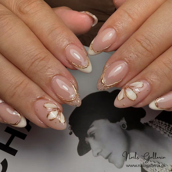 Delicate Petals Press-On Nails (24 Pcs) - Free Nail Kit Included