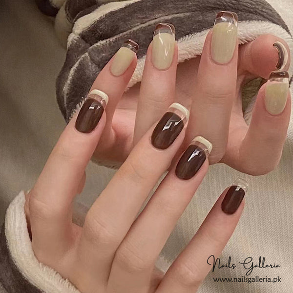 🍂 Earthy Elegance – Press-On Nails (24 Pcs) - Free Nail Kit Included