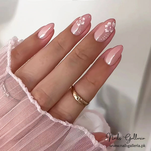 🌸 Elegance Pink Floral – Press-On Nail Set (30Pcs) - Free Nail Kit Included