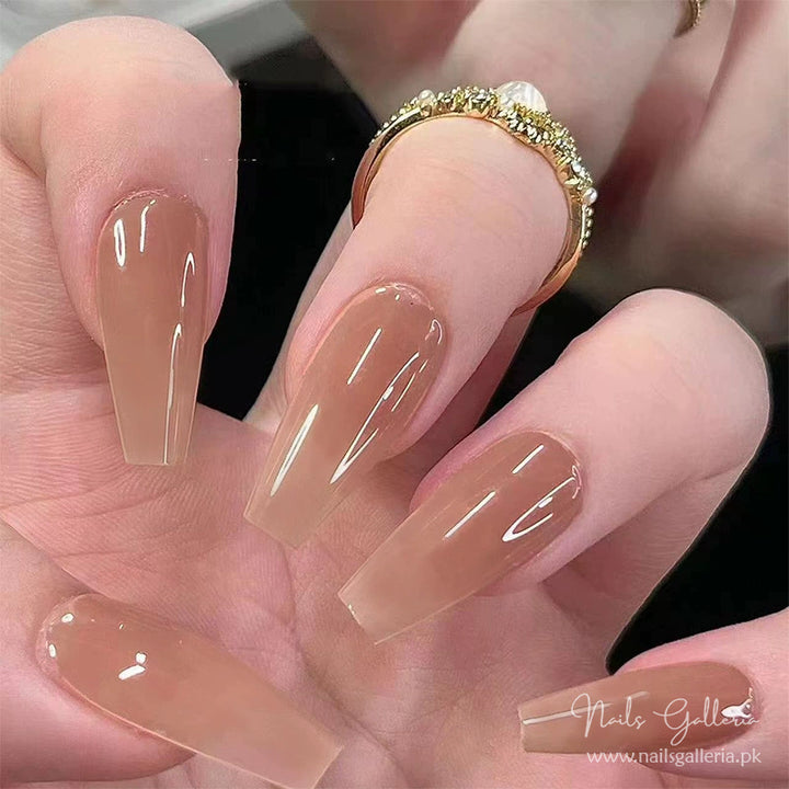 Elegant Nude Brown Coffin Press-On Nails (24Pcs) - Nails Galleria