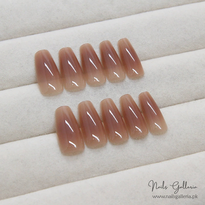 Elegant Nude Brown Coffin Press-On Nails (24Pcs) - Nails Galleria