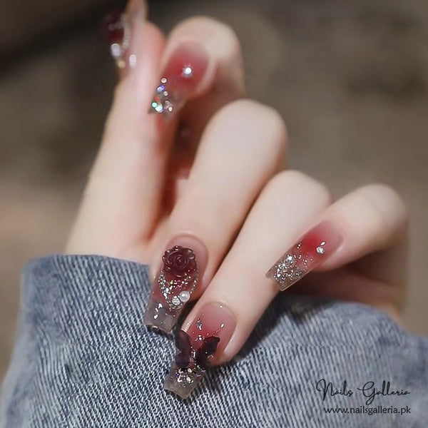Enchanted Blossom Press-On Nails (24 Pcs) - Free Nail Kit Included
