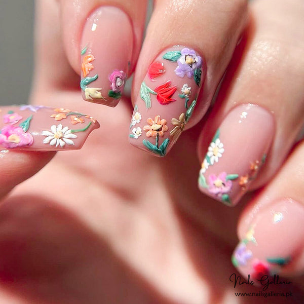 🌺 Floral Garden – Press-On Nails (24Pcs) - Free Nail Kit Included
