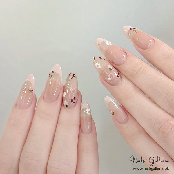 🌸 Floral Softness – Press-On Nails (24 Pcs) - Free Nail Kit Included