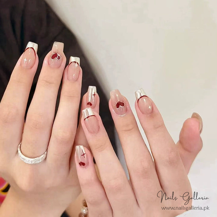 French Red Heart Press-On Nails (24Pcs) - Nails Galleria