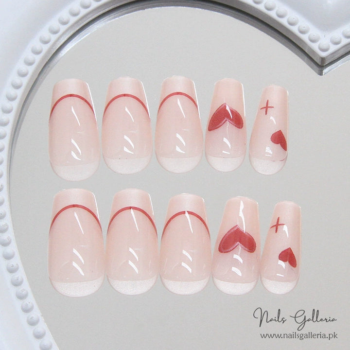 French Red Heart Press-On Nails (24Pcs) - Nails Galleria