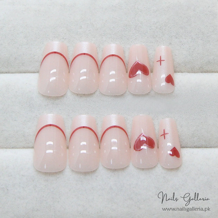 French Red Heart Press-On Nails (24Pcs) - Nails Galleria