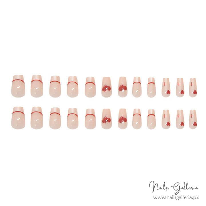 French Red Heart Press-On Nails (24Pcs) - Nails Galleria
