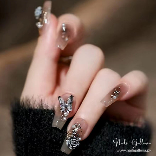 Glamour Whisper Press-On Nails (24 Pcs) - Free Nail Kit Included
