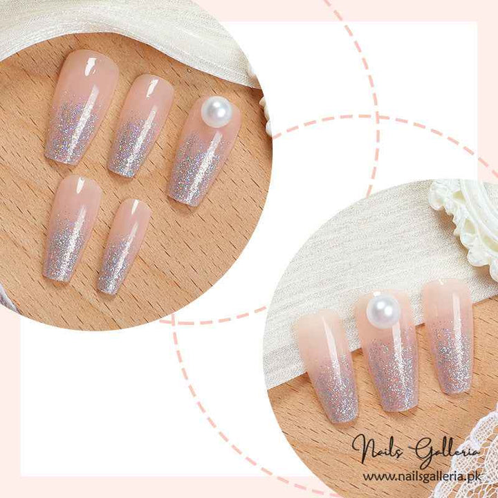 🌟 Glittering Pearls – Press-On Nails (24Pcs) - Free Nail Kit Included
