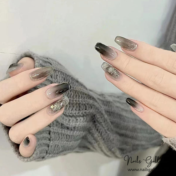 🖤 Gradient Sparkle – Press-On Nails (24 Pcs) - Free Nail Kit Included