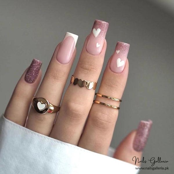 Heartfelt Sparkle Press-On Nails (24 Pcs) - Free Nail Kit Included