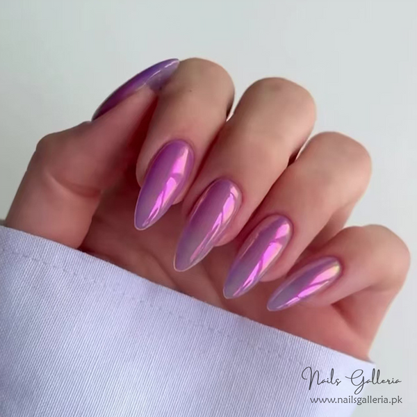 Iridescent Lavender Chrome Press-On Nails(24 Pcs) - Free Nail Kit Included