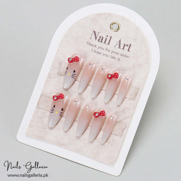 🐱 Kitty Bow– Press-On Nails (30Pcs) - Free Nail Kit Included
