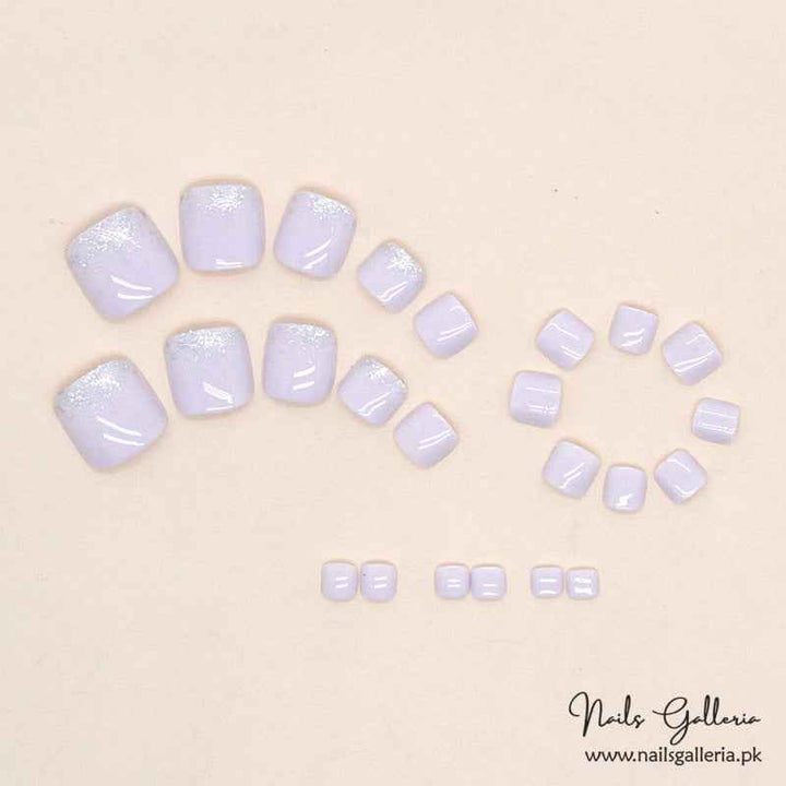 Lavender Glitter Gradient Toe Press-On Nails (24 Pcs) - Free Nail Kit Included