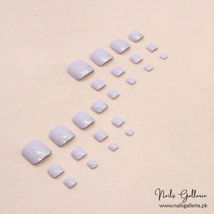 Lavender Glitter Gradient Toe Press-On Nails (24 Pcs) - Free Nail Kit Included