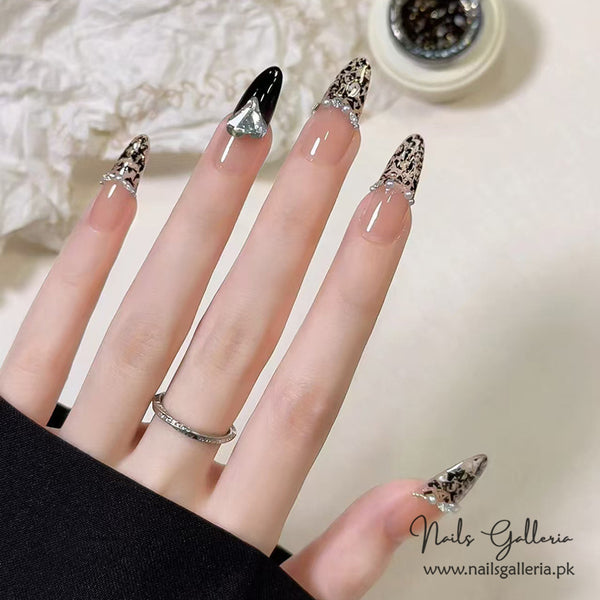 Leopard Chrome Stiletto Press-On Nails (24 Pcs) - Free Nail Kit Included