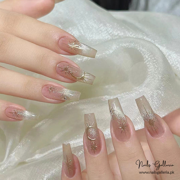 Luminous Elegance Press-On Nails (24 Pcs) - Free Nail Kit Included