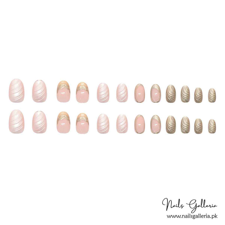 ✨Luxe Gold & Pearl Swirl Press-On Nails (24 Pcs) - Free Nail Kit Included
