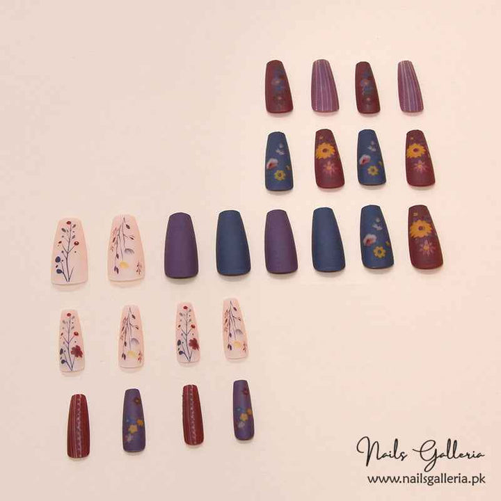Matte Floral Fantasy Press-On Nails (24 Pcs) - Free Nail Kit Included