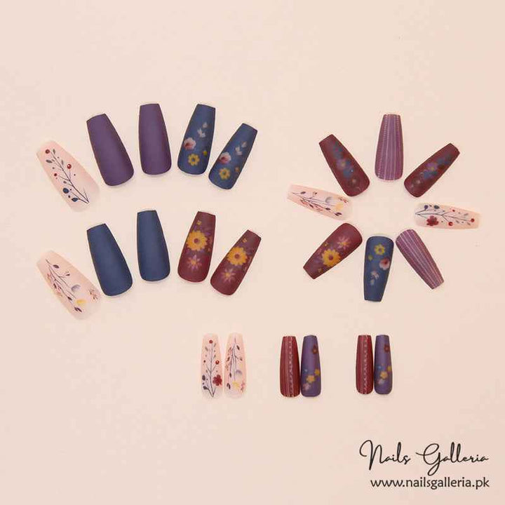 Matte Floral Fantasy Press-On Nails (24 Pcs) - Free Nail Kit Included