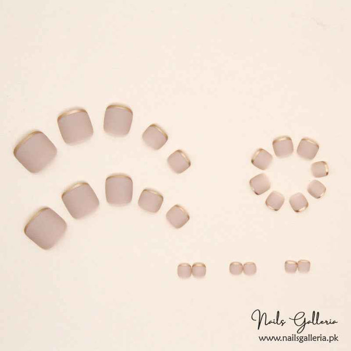 🌫️ Matte Mocha Elegance Toe Press-Ons(24 Pcs) - Free Nail Kit Included