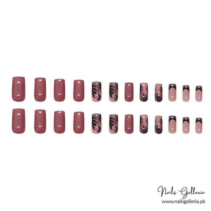 🌸 Mauve Elegance – Floral & Glitter Press-On Nails (24 Pcs) - Free Nail Kit Included