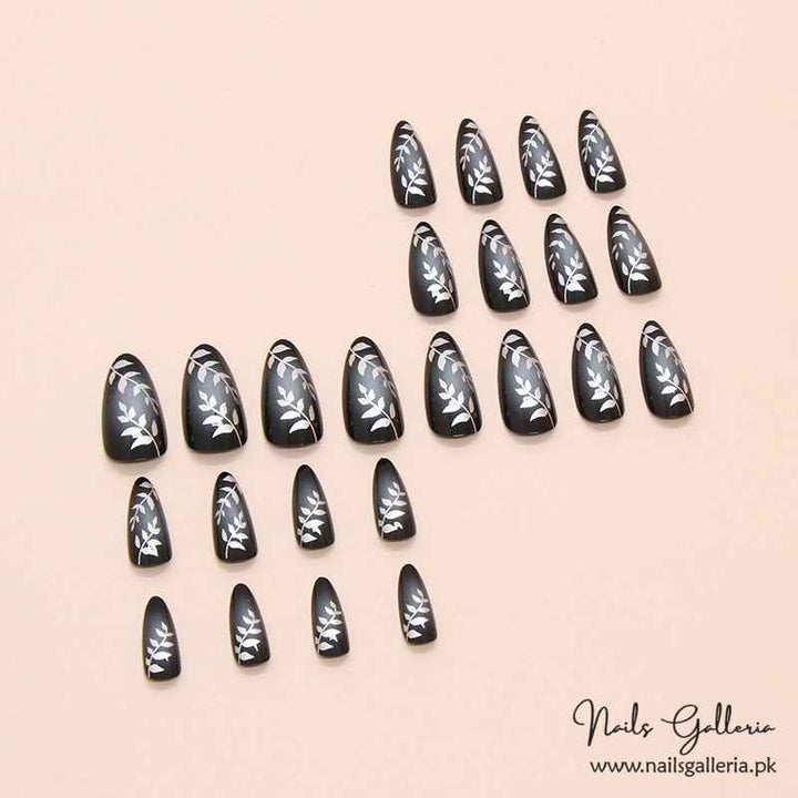 Midnight Botanicals Press-On Nails (24 Pcs) - Free Nail Kit Included