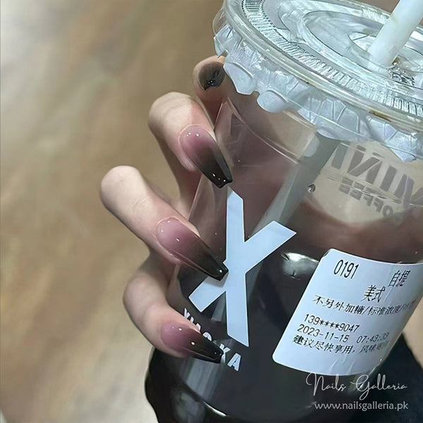 🌑 Midnight Fade – Ombre Coffin Press-On Nails (24 Pcs) - Free Nail Kit Included