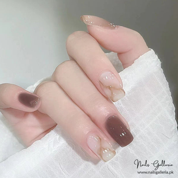 Mocha Fusion – Press-On Nails (24 Pcs) - Free Nail Kit Included