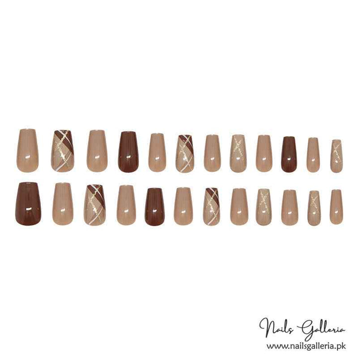 💫 Mocha Gold Accent Press-On Nails (24 Pcs) - Free Nail Kit Included