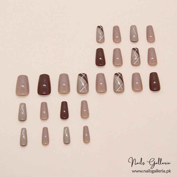 💫 Mocha Gold Accent Press-On Nails (24 Pcs) - Free Nail Kit Included