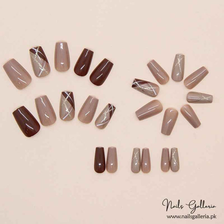 💫 Mocha Gold Accent Press-On Nails (24 Pcs) - Free Nail Kit Included