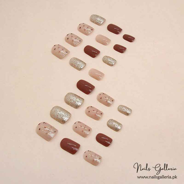 🍫✨ Mocha Gold Sprinkle – Press-On Nails (24 Pcs) - Free Nail Kit Included